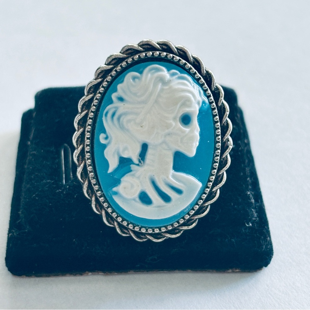 Blue and White Skeleton Lady Adjustable Ring, NWT